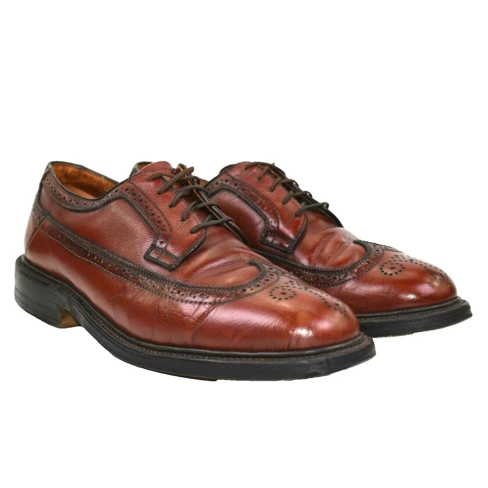 Madison Square Executives Mens Brown Leather Longwing V Cleat Oxfords‎ Sz 8.5 D